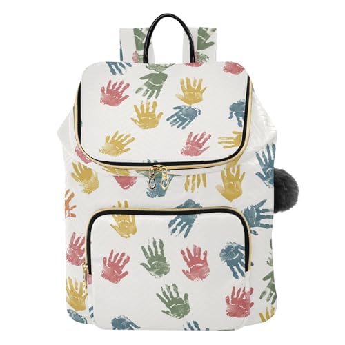 KLL Handprint Colorful Hands Backpack for Women Stylish Multipurpose Travel Shoulder Bag for Daily Travel Work