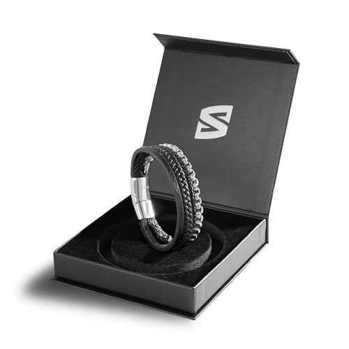 Image of SERASAR Premium Leather Bracelet Men | Stainless Steel Magnetic Clasp | Three Colors | Jewelry Box Included
