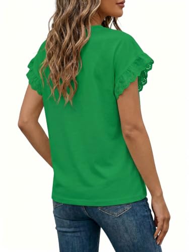 Image of Tankaneo Womens Summer Crewneck T-Shirts Lace Cap Sleeve Tops Dressy Casual Loose Fit Work Basic Tees Outfits 2026