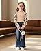 Kucnuzki Girls Clothes 5t 6t Little Girl Clothes Fall Winter Outfits Kids Lace Long Sleeve Apricot Mock Neck Knit Shirt Tops Bell Bottom Jeans 2-Piece Pant Set