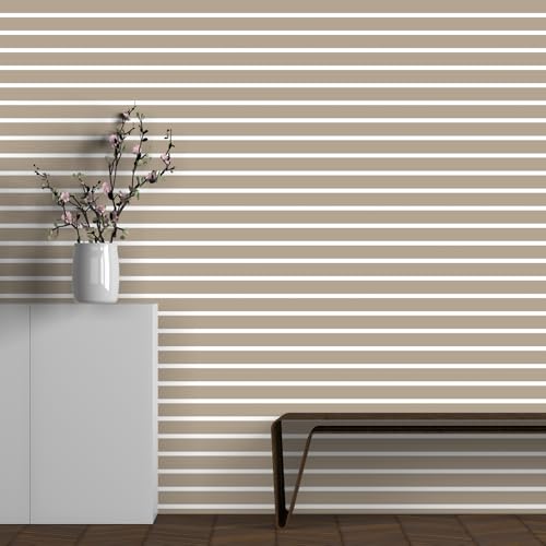 Image of DWELLSINDIA Beige Horizontal Striped Wallpaper for Wall Decor | Self Adhesive Peel & Stick, Thick Textured Premium Paper | Waterproof, Scratch Resistant Laminated | Bedroom & Living Room | 41x244 cm