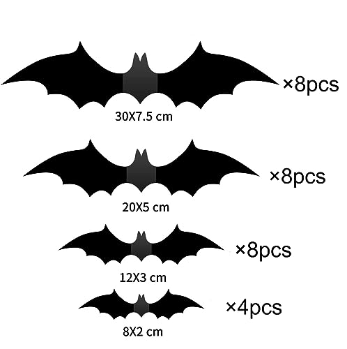 Redreo Halloween Dekoration 3D Fledermaus Wandaufkleber 28 Stück in 4 Verschiedenen Größen, Abnehmbares Fledermaus DIY Halloween Partyzubehör für den Innen- und Außenbereich