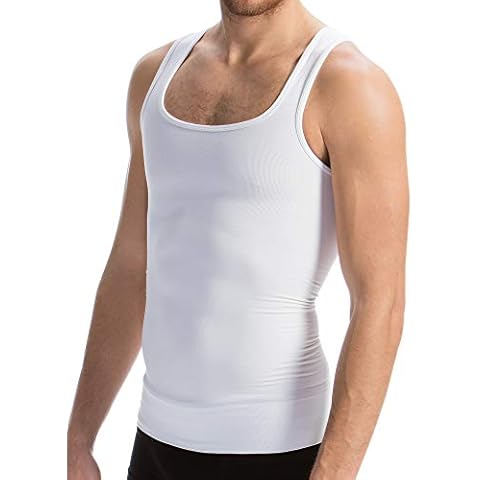Farmacell 418 (White, M) Men's Tummy Control Total Body Shaping Vest - Tank Top Slimming Vest - Compression Men’s Undershirts - Men’s Body Shaper Slimming Vest Cover