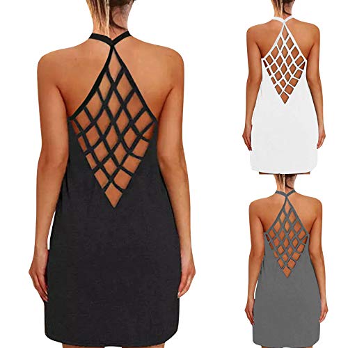riou Vestidos Mujer Sin Mangas Corto Florales Verano Playa Fiesta Halter Tirantes...