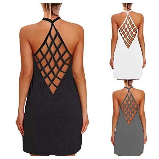 riou Vestidos Mujer Sin Mangas Corto Florales Verano Playa Fiesta Halter Tirantes Vestido Estampado de Girasol Falda Casual Cuello en V Noche Playa Vacaciones