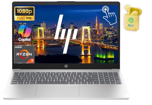 Image of HP Touchscreen 15.6" FHD Business Laptop Computer, 8-core AMD Ryzen 7 Processor, Windows 11 Pro, AI Copilot Ready, NLY Earphones, Silver (Silver, 16GB RAM | 256GB SSD)