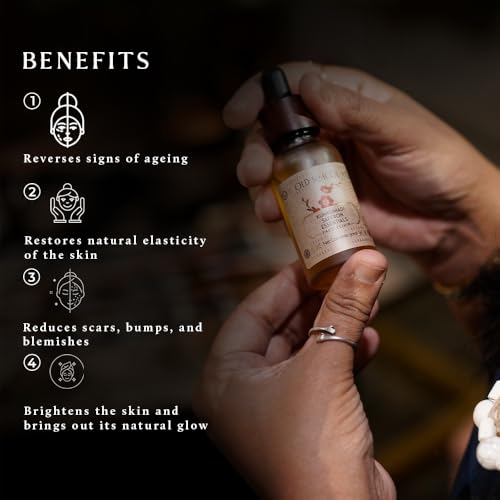Image of Old School Rituals Kumkumadi Saffron Face Elixir | Face Serum for Glowing Skin | Anti-Ageing Overnight Facial Oil | Brightens, Revitalizes & Fades Dark Spots | Diminishes Fine Lines, Wrinkles & Uneven Skin Tone | Saffron & Kumkumadi Oil | 30 ml | Few Drops a Night for Lasting Glow