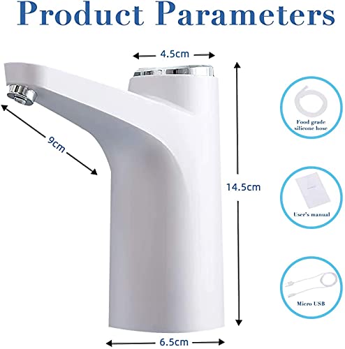 Image of Automatic Water Dispenser Pump for 20L Bottle - Portable, Rechargeable 600ml Food-Grade Water Pump, Easy Clean, Anti-Bacterial, 4W, 1200mAh - Home, Office, Outdoor (White)
