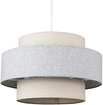 Modern Cylinder Ceiling Pendant Light Shade in a Dark Grey & Light Grey Herringbone Finish