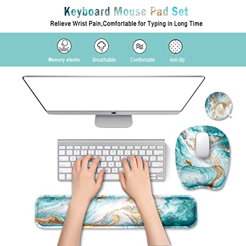Keyboard Wrist Rest Mouse Pad Wrist Support for Computer/Laptop Memory Foam Keyboard Pad Ergonomic Hand Rest Wrist Cushion for Home Office Gaming - Green Fluid - Thumbnail 2