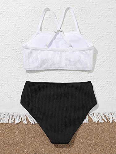 Shenhe Girl's 2 Piece High Waisted Bikini Sets Criss Cross Spaghetti Strap Swimsuit Bathing Suit Black And White 150 #TOP1