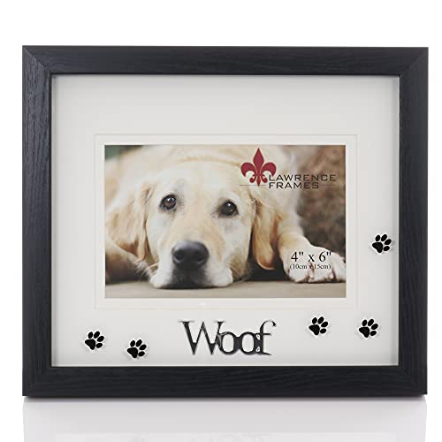 Lawrence Frames Walnut Wood 4x6 Woof Picture Frame - Matted Shadow Box Dog Frame (565564)