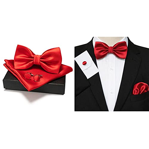 Conjunto de corbata de moño para hombre con gemelos y pañuelo miniatura 3