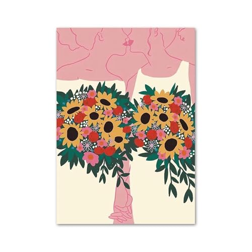 Posters et arts décoratifs toile de chien et fleurs abstraites 50x70cm