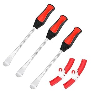 BELOMI Tire Spoons Lever Tool Set, Steel Professional Tire Changing Removal Kit with 1 Portable Bag + 3 Tire Spoons + 2 Rim Protectors, Tire Repair Tool for Motorcycle, Dirt Bike, Lawn Mower (Red)