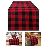 Korlon Christmas Table Runner 14 x 72 Inch, Red and Black Table Runner for Christmas Thanksgiving...