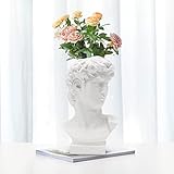 Aynaxcol David Statue Greek Head Vase Bust Face Vase Head Retro Decor, Sculpture Brush Holder Bust, Makeup Brushes Container Pen Holder, 25CM