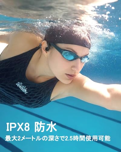 骨伝導Bluetoothイヤホン、水泳イヤホン、IPX 8完全防水、内蔵MP 3プレーヤーは音楽をダウンロードでき、32 GBメモリは最大8000曲の音楽を内蔵でき、超軽量Bluetooth 5.4は急速充電による長時間再生をサポートし、吊り下げ式デザインのオープン型スポーツイヤホン、快適な装着感、水泳、ランニング、スポーツ、サイクリング、通勤に適している 商品画像2