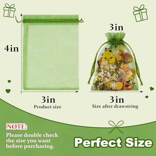 Image of Crweety 50 Pcs 3x4 Inch Green Organza Bags, Small Mesh Bags Drawstring for Gifts, Elegant Jewelry Pouches for Graduation Gifts, Wedding Favor, Candy, Party Favor & Bridal Shower Snack Treat