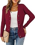 LIENRIDY Women's Button Down Sweater 2023 Lightweight V Neck Cardigans Burgundy, M