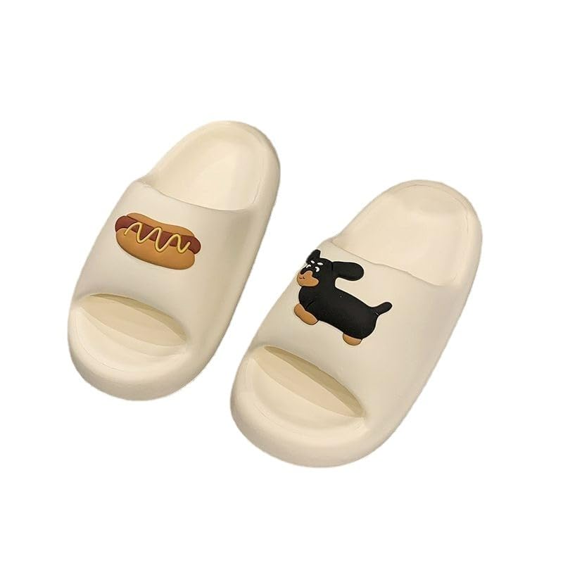 Cartoon Printed Women's Summer Comfortable Thick Sole Slippers, Non-Slip and Durable, Travel and Home Dual-Purpose Slippers, 6, Burger Black