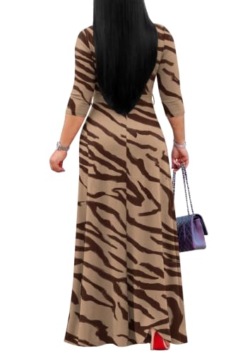 Image of FANDEE Plus Size Maxi Dress for Women Casual Summer Sundress V-Neck 3 /4 Sleeve