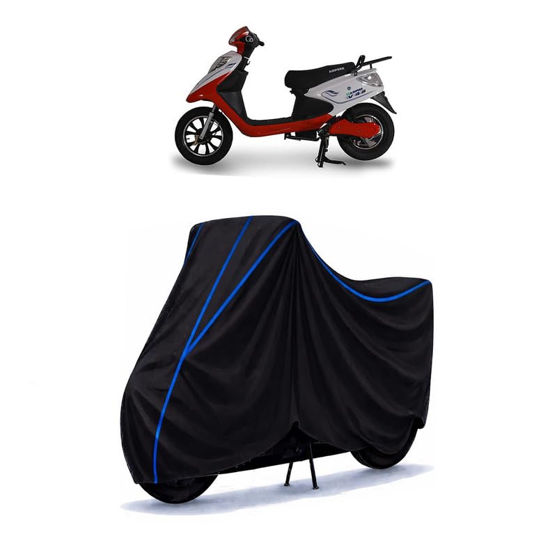 Image of Scooty Cover Water Resistant for V 48 BS6 | Universal Scooter & Bike Cover | Heavy Duty UV Dust, Rain & Scratch Protection | Elastic Fit All Weather Indoor Outdoor | Black with Blue Piping