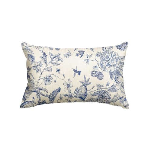 AVOIN colorlife Chinoiserie Grandmillennial Monochrome Sketch Birds Throw Pillow Cover, 12 x 20 Inch Cushion Case Decoration for Sofa Couch Farmhouse