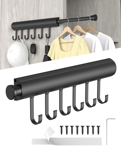 12" Pull Out Valet Rod for Closets with 6 Hooks