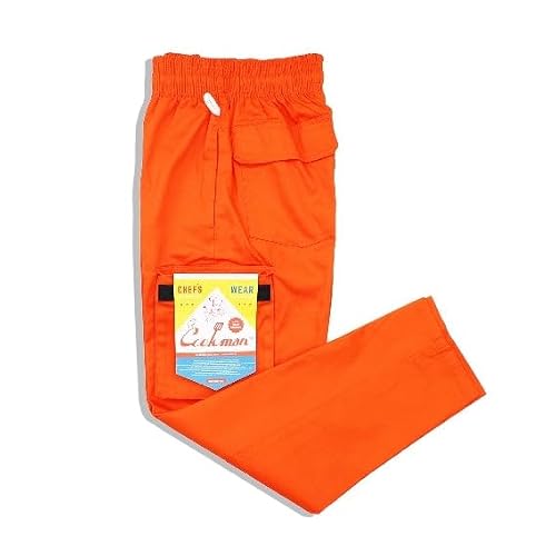 COOKMAN Chef Pants Cargo - Orange, Relaxed Fit Kitchen & Street Use, Multi-Pocket Utility Design, Adjustable Drawstring Waist : Medium