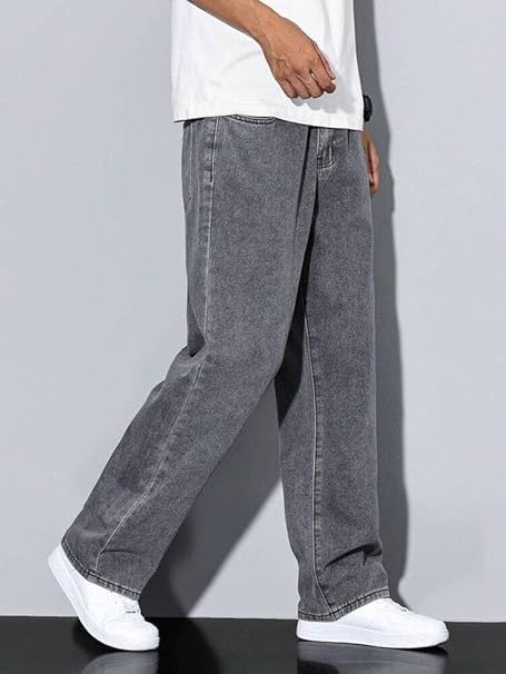 Image of Men Loose Fit Mid Rise Grey Jeans | Ankle-Length Trendy Denim for Smart-Casual Wear | Comfortable Everyday Jeans for Men | Modern Stylish Casual Outfit