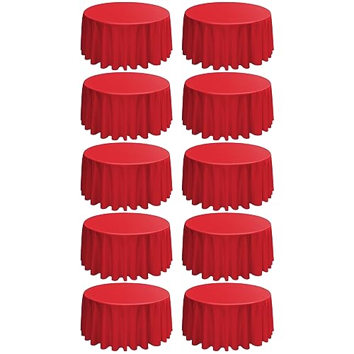 REWOMC 10 Packs 120 Inch Red Round Polyester Tablecloths