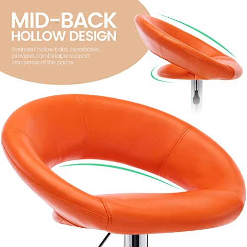 Vogue Furniture Direct Adjustable Bar Stools, Modern Cute Pu Leather Swivel Barstools With Hollow Back, Airlift Counter Height Bar Chairs For Kitchen Dining Pub Cafe, Set Of 2 (Orange) #TOP3