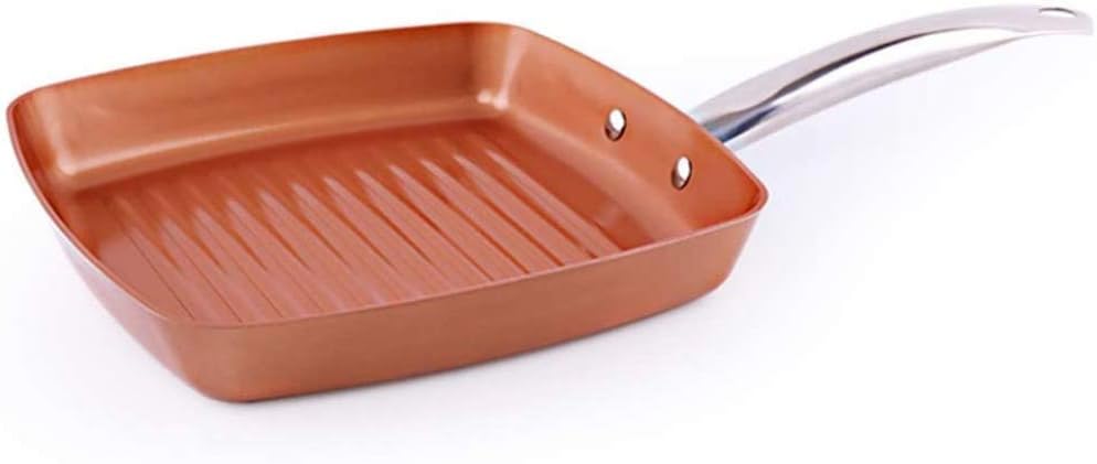 Frying Copper Pan Non-Stick Square Grill Pan, Griddle Pan with Stainless Steel Handle Induction Cooker Safe,24CM (9.44Inch),