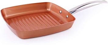 Frying Copper Pan Non-Stick Square Grill Pan, Griddle Pan with Stainless Steel Handle Induction Cooker Safe,24CM 9.44Inch,