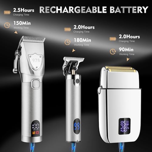 Suttik-Hair-Clippers-for-Men-Professional-Cordless-Beard-Trimmer-Electric-Shavers-for-Men-Mens-Hair-Clippers-and-Trimmers-Set-for-Barber-with-Case-Silver