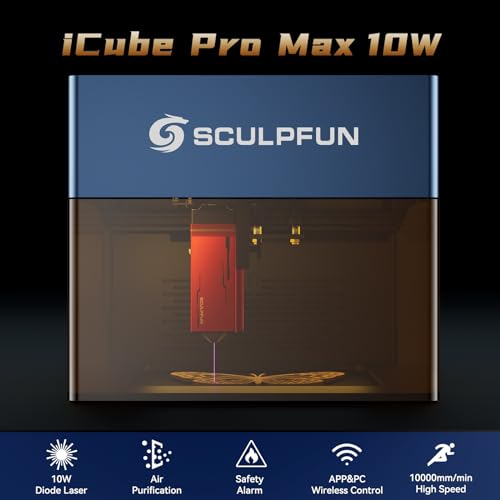 SCULPFUN iCube Pro Max Gravador a Laser, Cortador a Laser CNC com Potência de Saída de 10W, Máquina