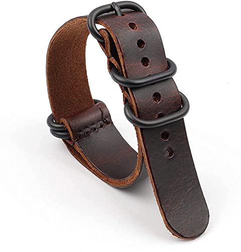 Bracelet de montre vintage en cuir véritable café et noir avec cinq anneaux