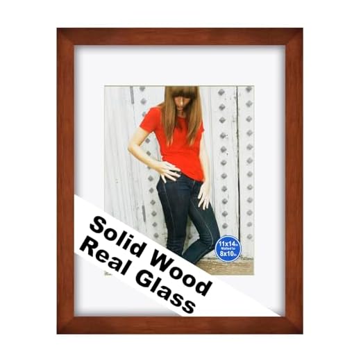 RPJC 11x14 Picture Frames Made of Solid Wood and High Definition Glass Display Pictures 8x10 with Mat or 11x14 Without Mat for Wall Mounting Brown