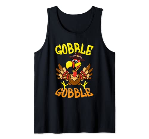 Cute Gobble Gobble Turkey Pilgrim Little Boys Thanksgiving Tank Top