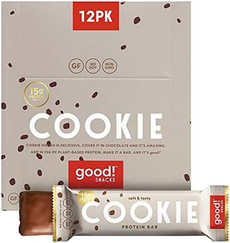 good! Snacks Vegan Protein Bars, Cookie Dough Bar, Gluten Free, Plant Based, Low Sugar, High Protein Meal Replacement Bar, Guilt-Free & Nutritious Healthy Snacks for Energy, 15g Protein, Kosher, Soy Free, Non Dairy, Non GMO, Vegetarian (12 Bars)