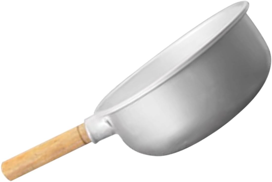 Thick Aluminum Water Ladle with Wooden Handle Sturdy Kitchen Serving Spoon for Soup Bathing and Plant Watering 21.5cm Deep Dipper for Kitchen and Bathroom Use