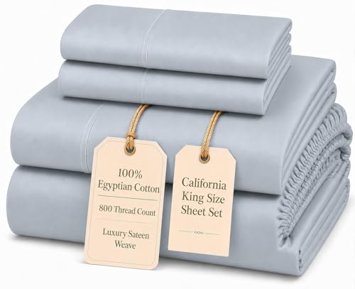 Image of Egyptian Cotton Sheets 4 Piece Luxury CalKing Sheet Set - French Blue | 800 Thread Count Buttery Soft elasticized Sheet & Pillowcase Sets with 15 inch Deep Pocket, No Pill, Naturally Cool & Breathable