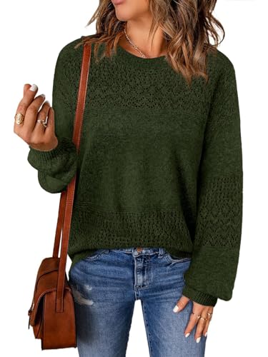 Image of Lylinan Womens Sweaters Casual Boho Long Sleeve Shirts Crewneck Lightweight Crochet Tops Pullover Knit Sweater