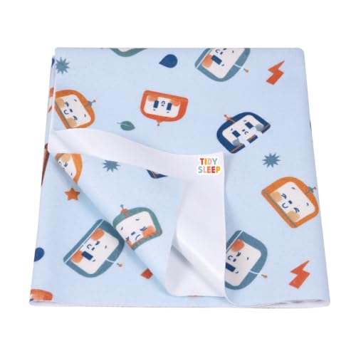 Image of Tidy Sleep Printed Baby Dry Sheet Waterproof Mattress Protector for Newborns | Soft Quick-Dry Bed Protector Mat | Reusable Leakproof Pee Pad for Bed, Crib & Travel Dry Sheet | Robo Love (Medium)