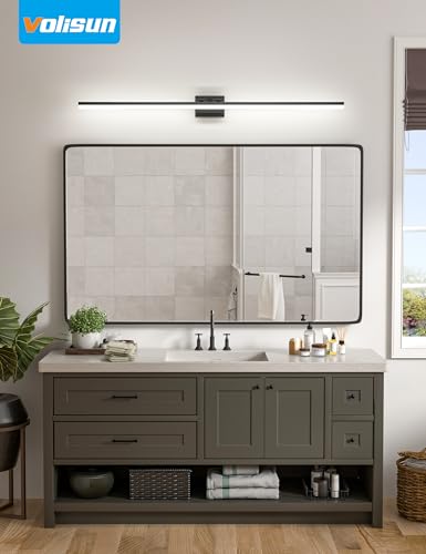 Image of VOLISUN Modern Bathroom Vanity Light 55 inch, 45W Dimmable 5CCT Led Bathroom Light Fixture Over Mirror, Black Bar Vanity Light for Bathrooms Mirror Cabinets Bedroom