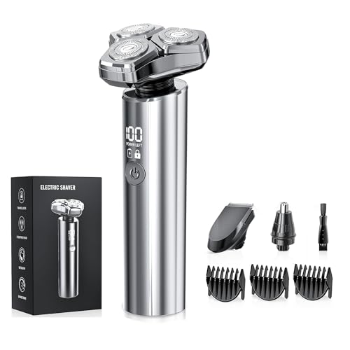 Electric Razor for Men，10,000RPM High-Speed Motor, IPX8 Waterproof, USB Fast Charging, Quick Charge & Travel Lock，Metallic Gray