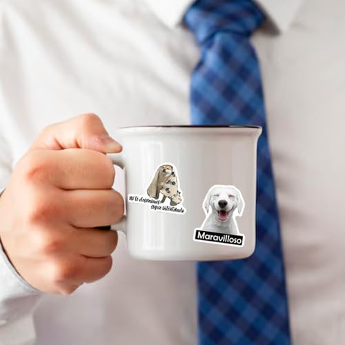 Image of Funny Spanish Cat & Dog Meme Stickers, Waterproof Vinyl Animal Decals for Water Bottles & Laptops, Hilarious Spanish Teacher Supplies & Student Gifts
