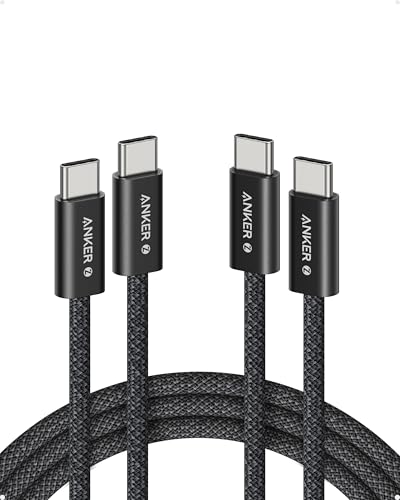 Immagine prodotto: Anker Zolo Cavo da USB-C a USB-C, 240W Ricarica Rapida, 2 Pack, Cavo Intrecciato Resistente alla Sporcizia, Connettore Sottile, per iPhone 16/15 ProMax Plus, MacBook/iPad/Galaxy S24 (1,8m+1,8m, Nero)