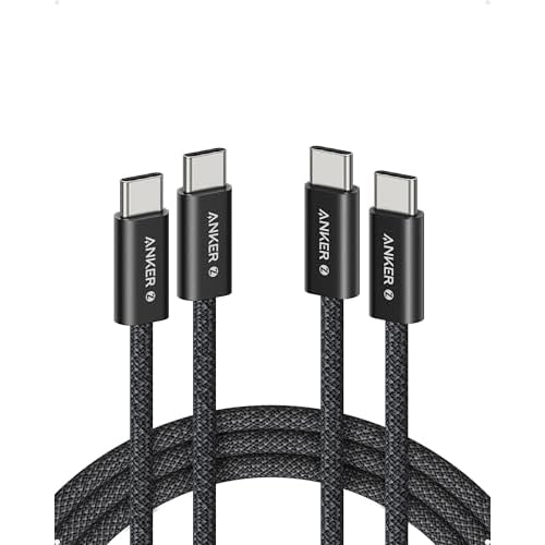Anker Cable USB C a USB C Zolo, 240W Cable de Carga Rápida Tipo C Trenzado y anti-suciedad, 2 Pack, Conector Delgado, para iPhone 16/15 ProMax Plus, MacBook/iPad/Galaxy S24 (1,8m+1,8m, Negro